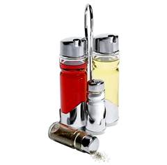 CONJUNTO 4 UNIDADES GALHETEIRO DE VIDRO COM SUPORTE DE METAL 200/80ML PRETO LYOR / REF. 7088