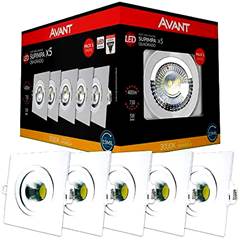 KIT 5 SPOT LED QUADRADO BRANCO FRIO 5W AVANT PACK 5 NA