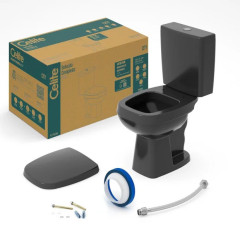 KIT BACIA CAIXA ACOPLADA 3 E 6 LITROS COM ASSENTO SOFTCLOSE E ACESSÓRIOS DE INSTALAÇÃO FIT PRETA CELITE