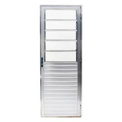 PORTA DE GIRO BASCULANTE LADO DIREITO HOME DE VIDRO CANELADO 90X210 ALUMÍNIO BRANCO QUALITY / REF. HOB042003