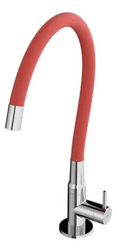 TORNEIRA PARA COZINHA EM METAL DE PAREDE BICA MÓVEL CROMADO-VERMELHO - REF. B5005 CELITE